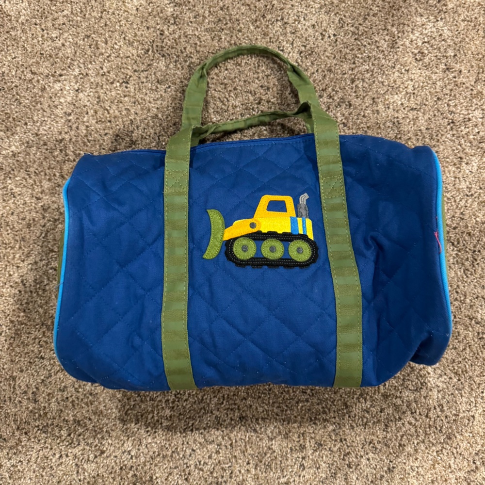 Stephen Joseph Quilted Payloader Duffel Bag – Blue/Green – Kids Travel/Overnight